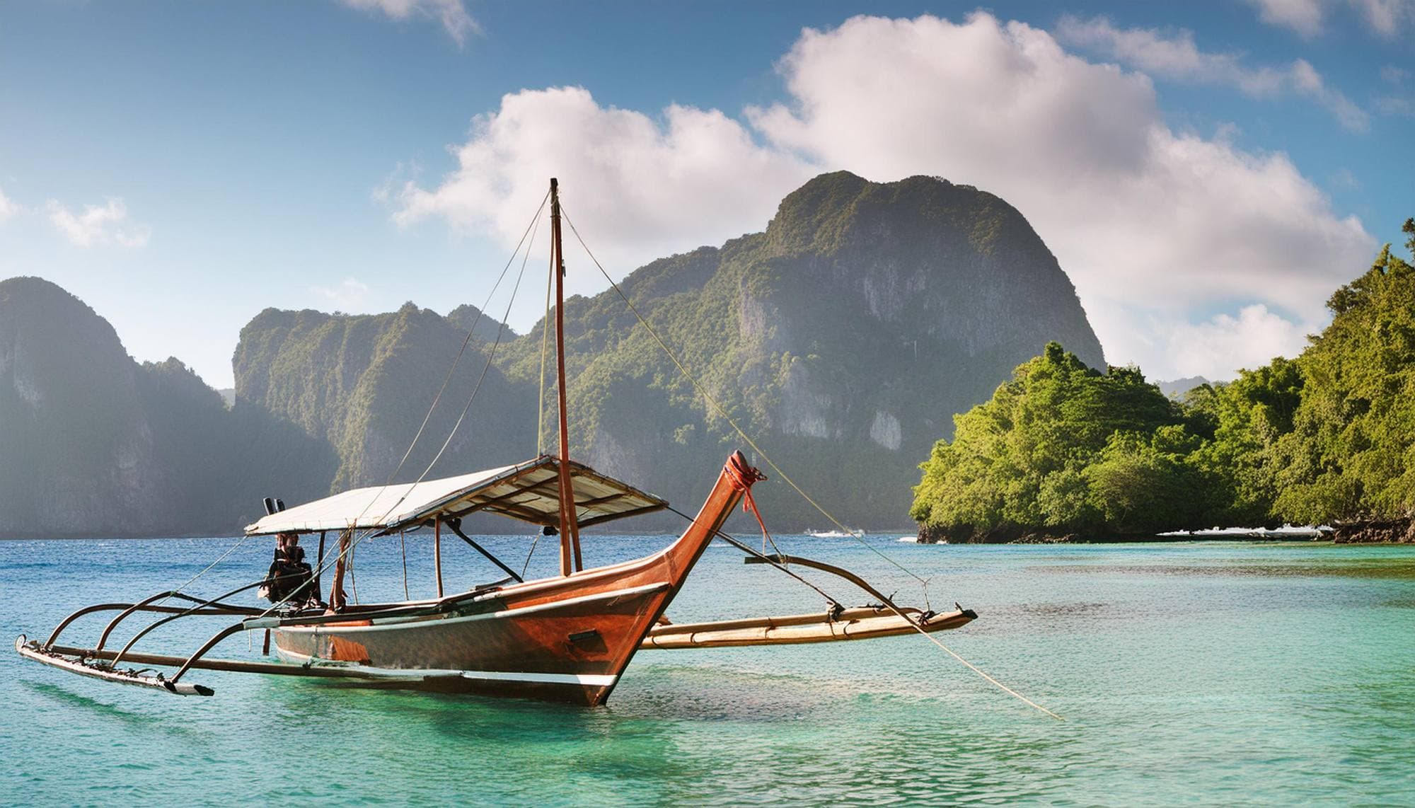 Island basecamp at sunset on the Castaway Tours expedition between Coron and El Nido, Palawan